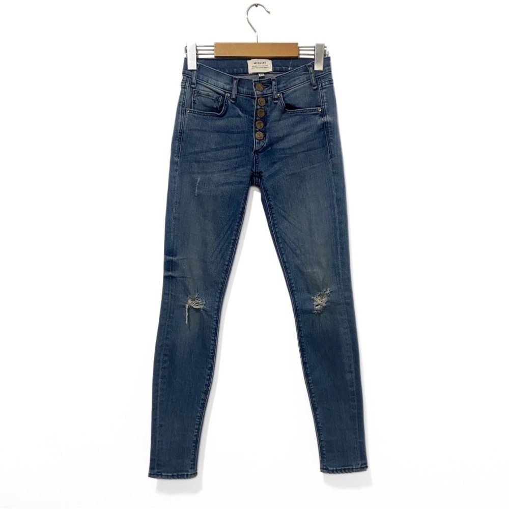 Mcguire Blue Mid-Wash Mid-Rise Distressed Denim Skinny Jeans Size 23